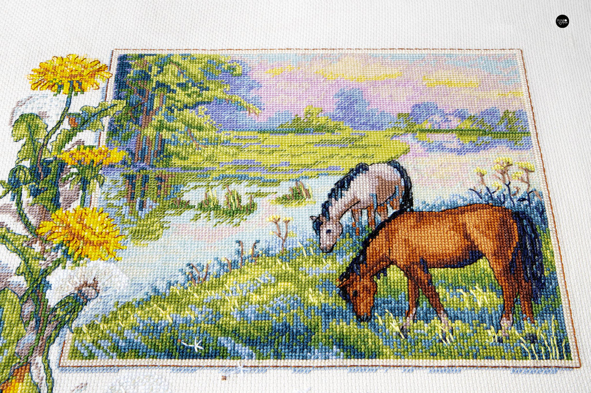K-139 Cross Stitch Kit "Horses in the Landscape" by Merejka