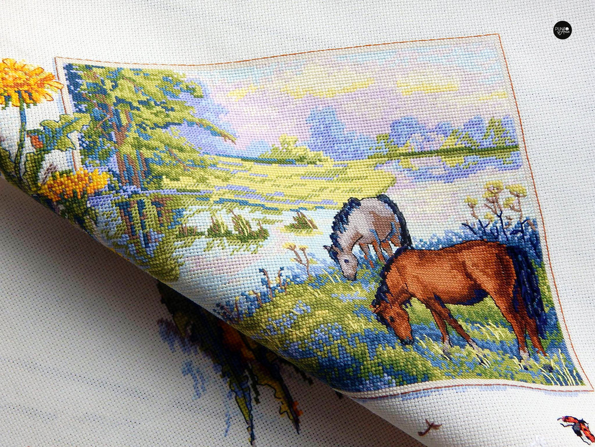 K-139 Cross Stitch Kit "Horses in the Landscape" by Merejka