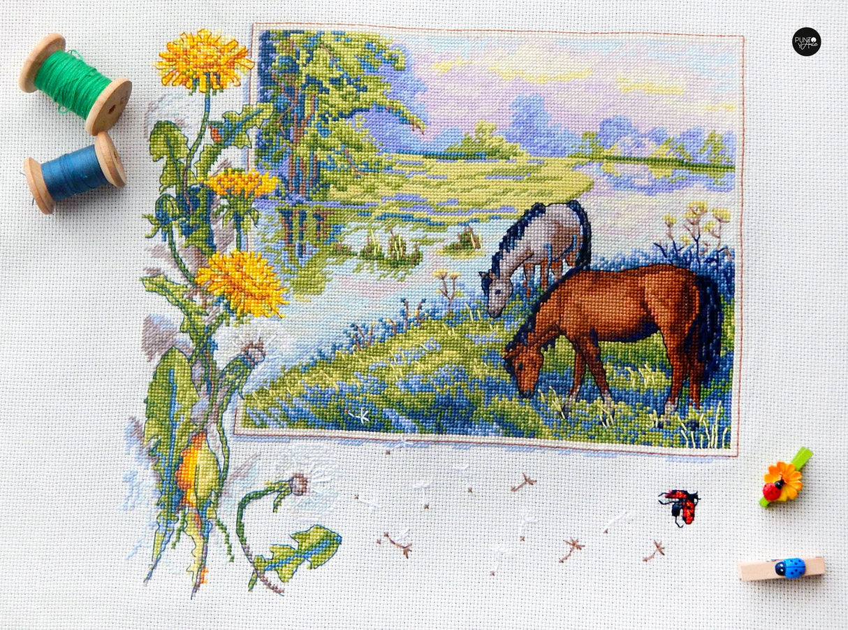 K-139 Cross Stitch Kit "Horses in the Landscape" by Merejka
