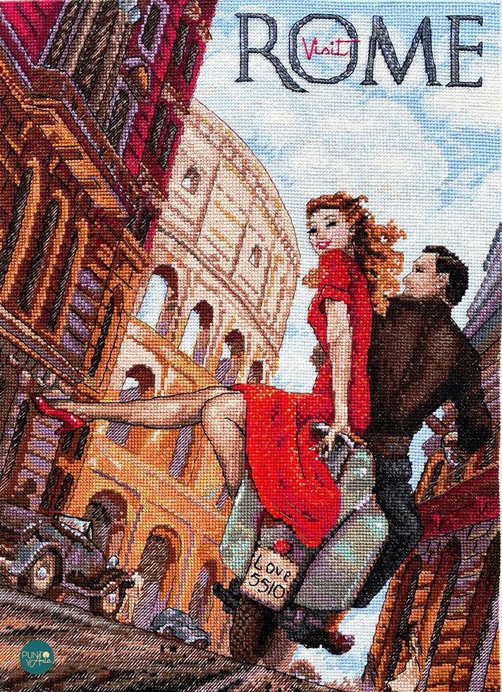 Cross Stitch Kit K-180 Visit Rome by Merejka - Two Lovers on a Vespa