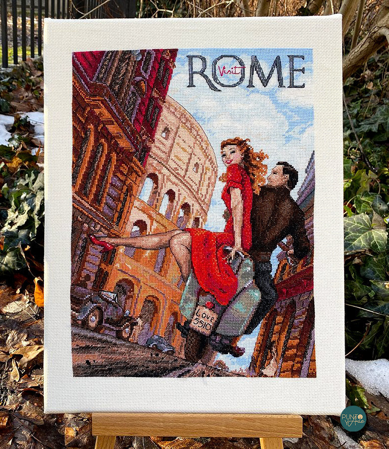 Cross Stitch Kit K-180 Visit Rome by Merejka - Two Lovers on a Vespa