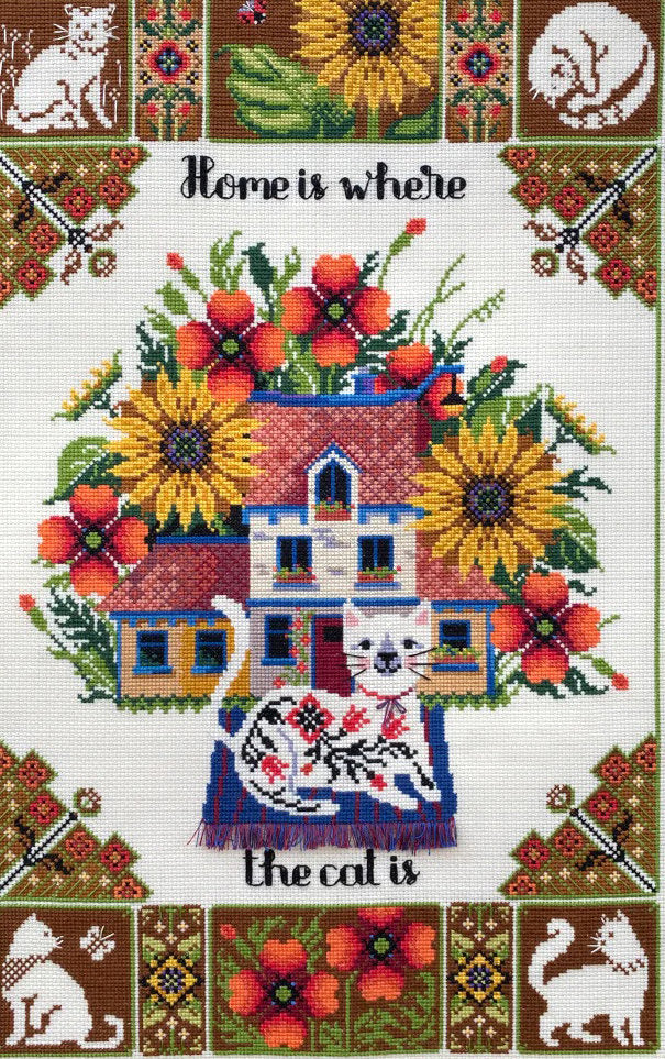 Premium Cross Stitch Kit K-220 Merejka Home is Where the Cat Is