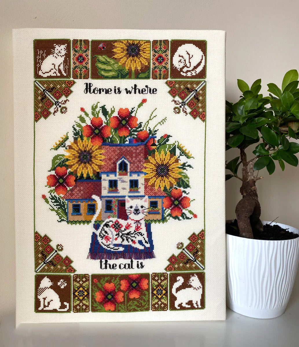 Premium Cross Stitch Kit K-220 Merejka Home is Where the Cat Is