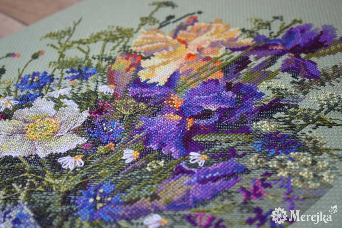 Cross Stitch Kit "Irises and Wild Flowers" by Merejka - K-249