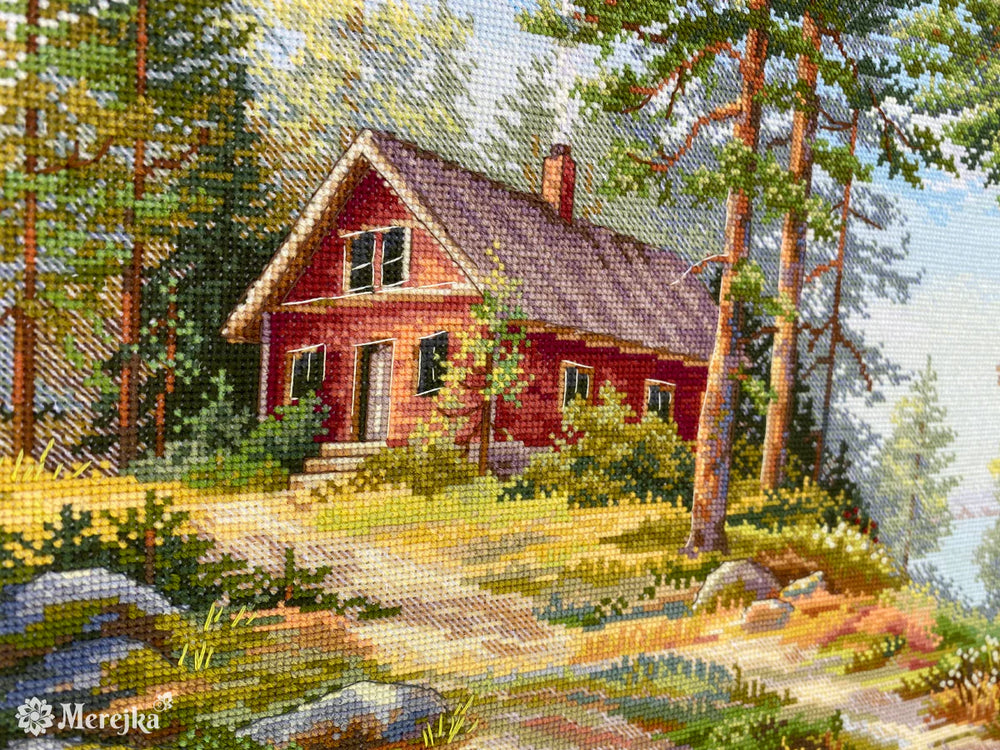 Kit de point de croix - K-254 Merejka - Cabane rouge dans les bois