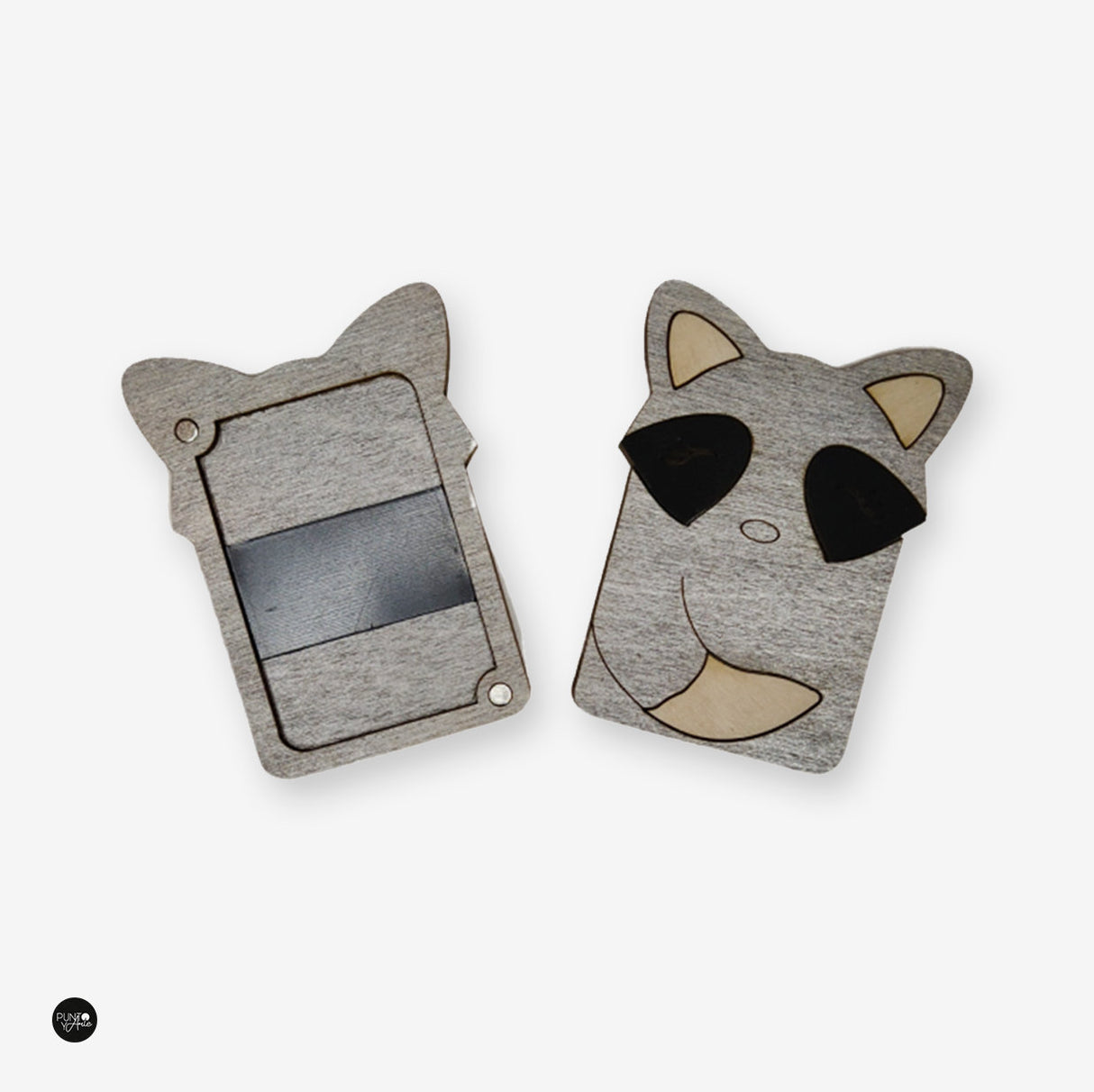 Étui à aiguilles en bois avec aimants. Raton laveur - Wizardi KF056/8