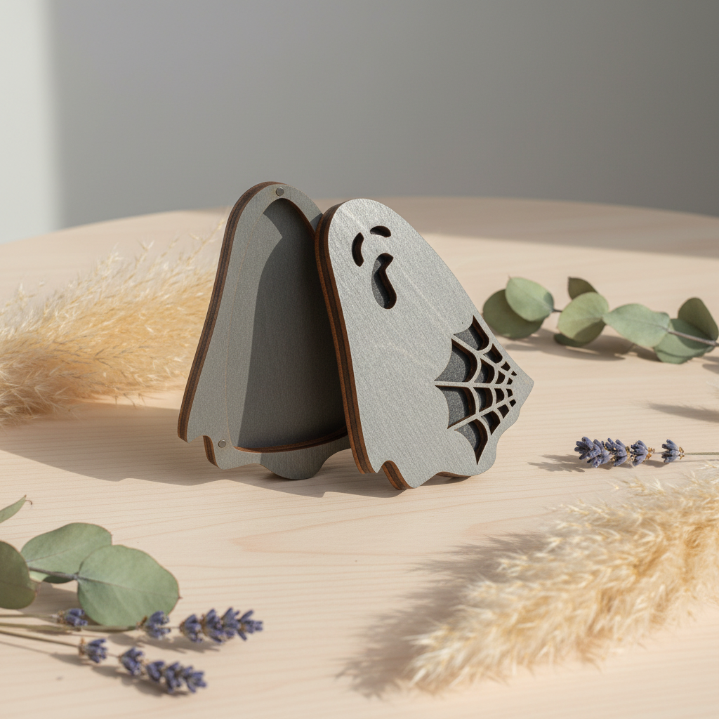 Ghost. Wooden Scissors Organizer Box - Wizardi KF058/40