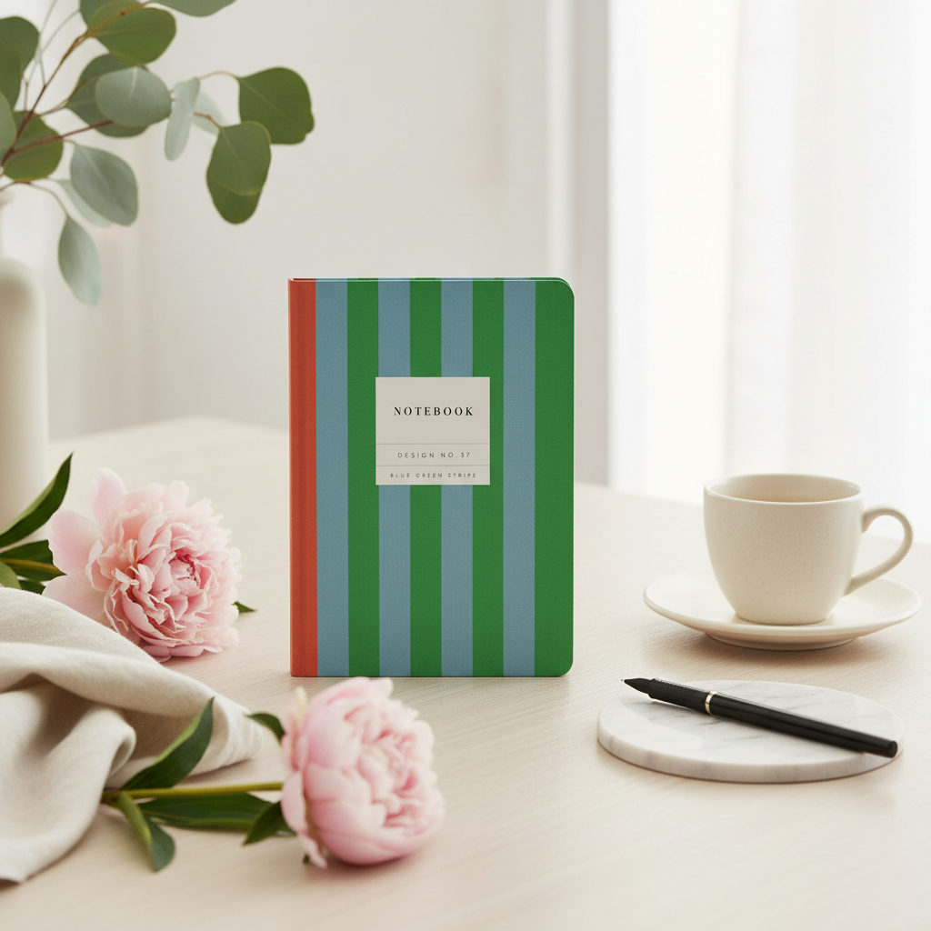 Carnet de notes de design n° 37, rayures bleues et vertes, couverture rigide Kaleido (A5) (11434)