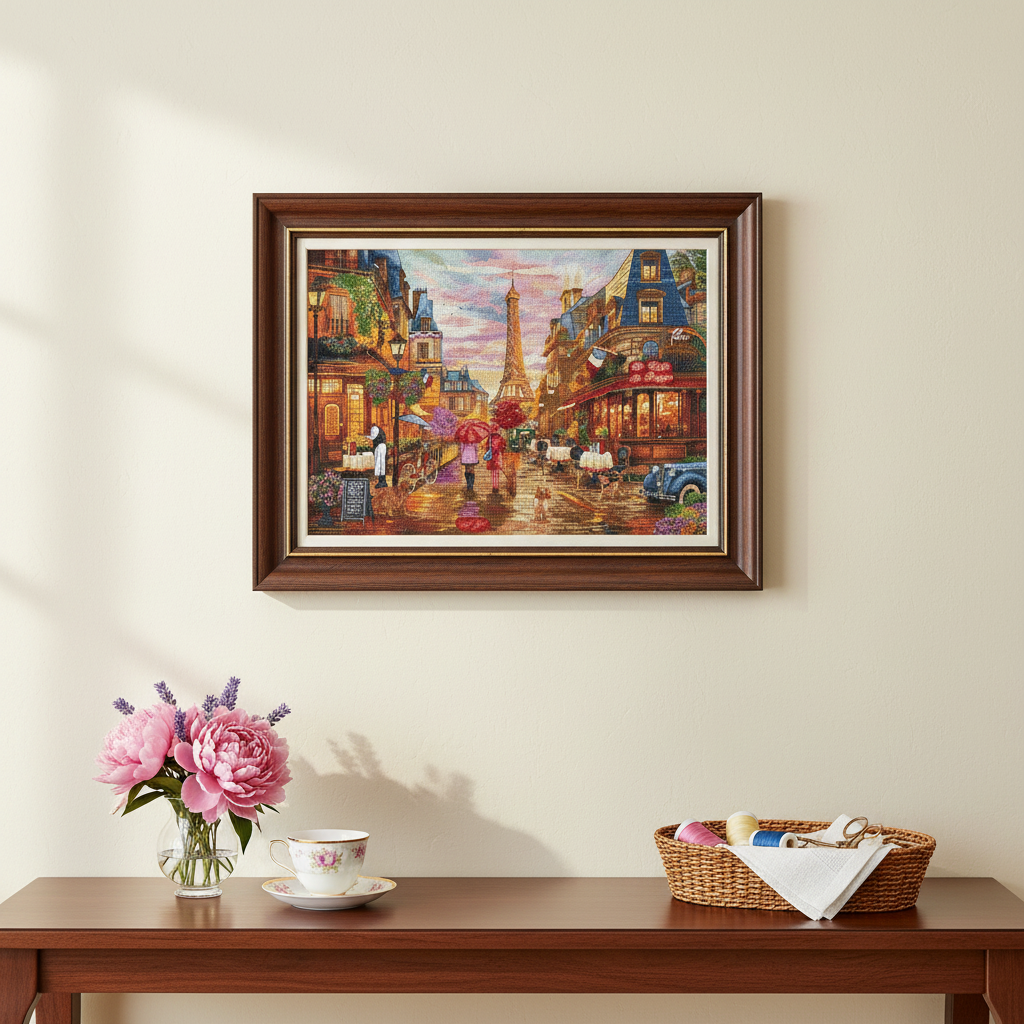 Kit de punto de cruz LetiStitch “After the Rain, Paris” L9975 – París después de la lluvia