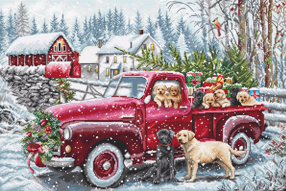LETISTITCH 'Puppy Sleigh' Kit de point de croix L8014 - Esprit festif fait à la main
