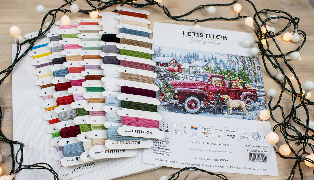 LETISTITCH 'Puppy Sleigh' Kit de point de croix L8014 - Esprit festif fait à la main
