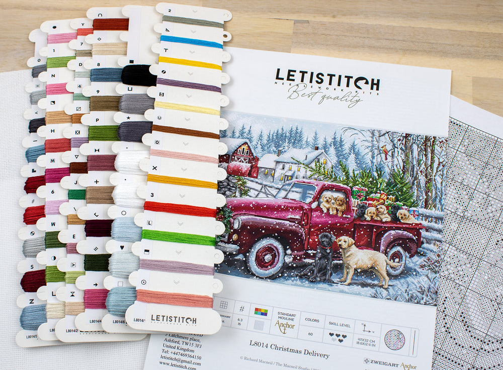 LETISTITCH 'Puppy Sleigh' Kit de point de croix L8014 - Esprit festif fait à la main