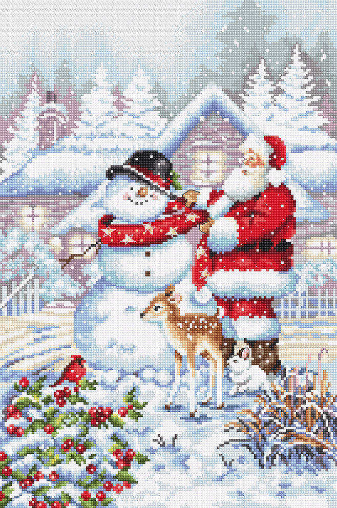 Christmas Charm: Cross Stitch Kit L8015 with Snowman and Santa by LETISTITCH