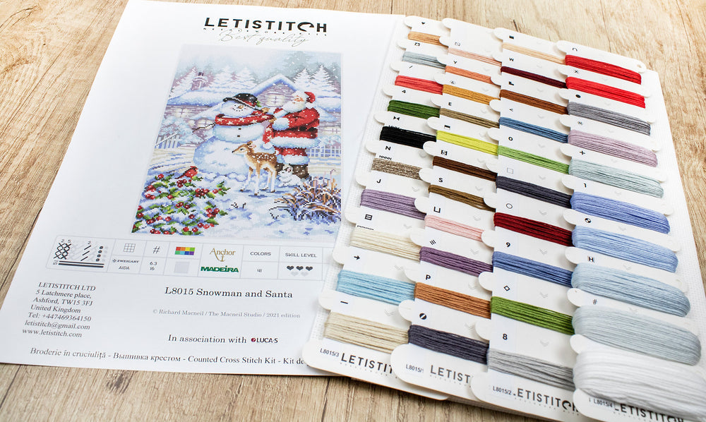 Christmas Charm: Cross Stitch Kit L8015 with Snowman and Santa by LETISTITCH