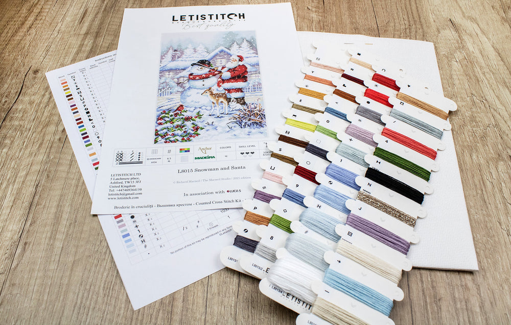 Christmas Charm: Cross Stitch Kit L8015 with Snowman and Santa by LETISTITCH
