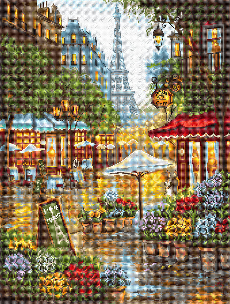 Kit de Punto de Cruz Flores de Primavera en París - LETISTITCH L8038