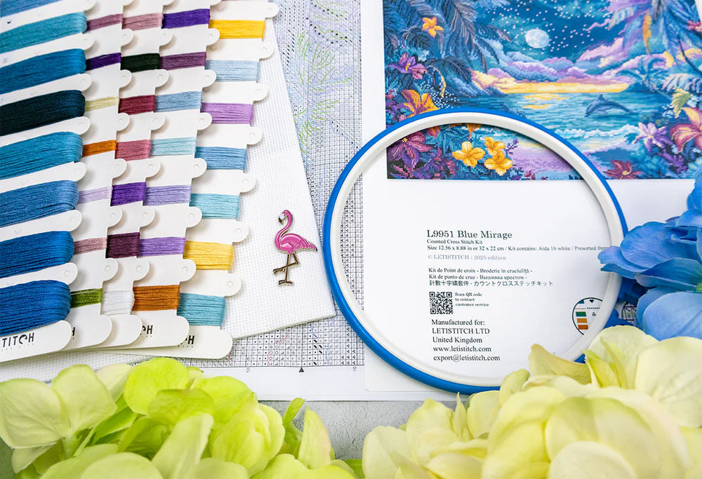 L9951 Mirage bleu – LetiStitch | Kit de point de croix Paysage de dauphins