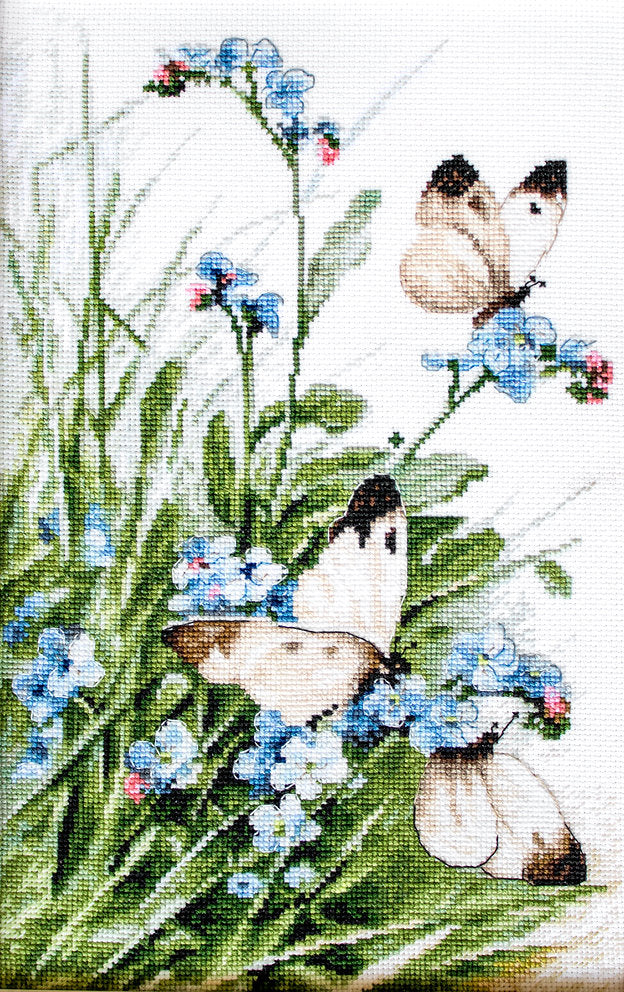 LETI 939 Butterflies and bluebird flowers - Cross Stitch Kit LETISTITCH