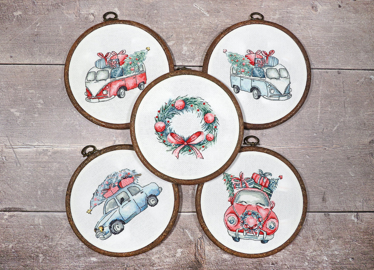 LETI 965 Retro Christmas Cars / 5 en 1 - Kit de point de croix LETISTITCH