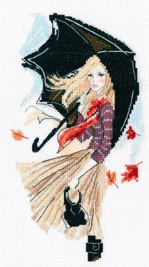 Girl, Rain and Umbrella - RTO - Cross Stitch Kit M636