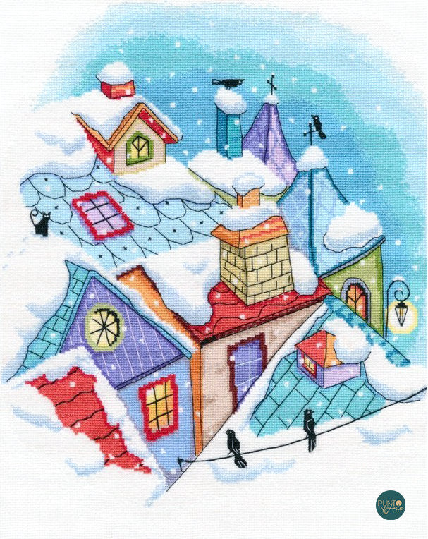 M655 Hiver sur les toits - RTO - Kit de point de croix