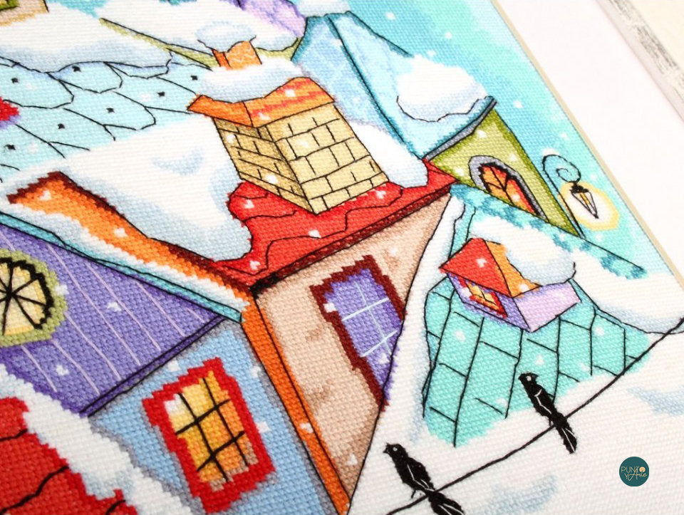 M655 Hiver sur les toits - RTO - Kit de point de croix