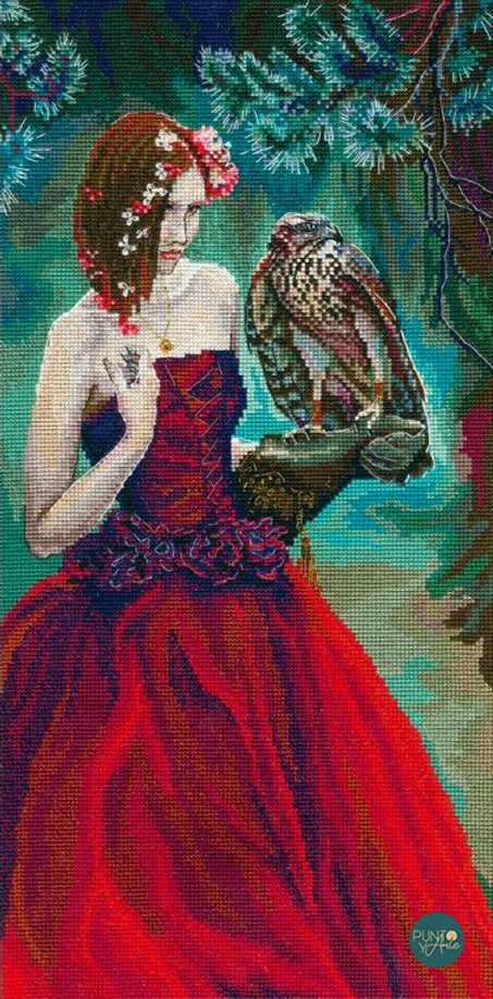 M724 Fille avec Hawk - RTO - Kit de point de croix