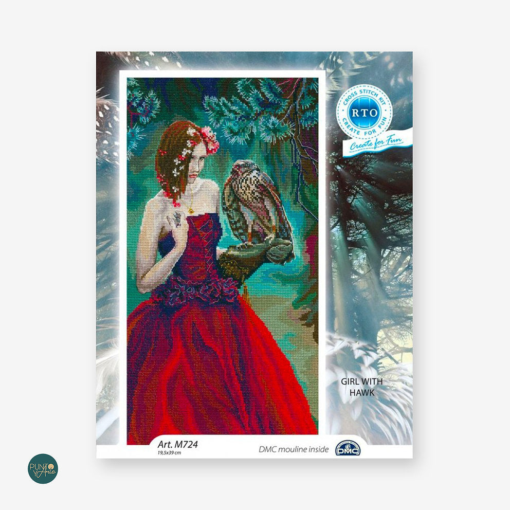 M724 Fille avec Hawk - RTO - Kit de point de croix
