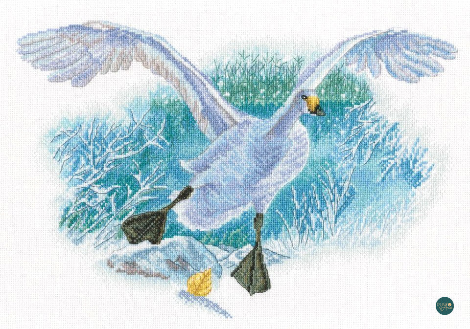 M854 Oie blanche dans la neige blanche - RTO - Kit de point de croix