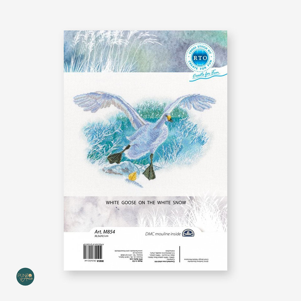 M854 Oie blanche dans la neige blanche - RTO - Kit de point de croix