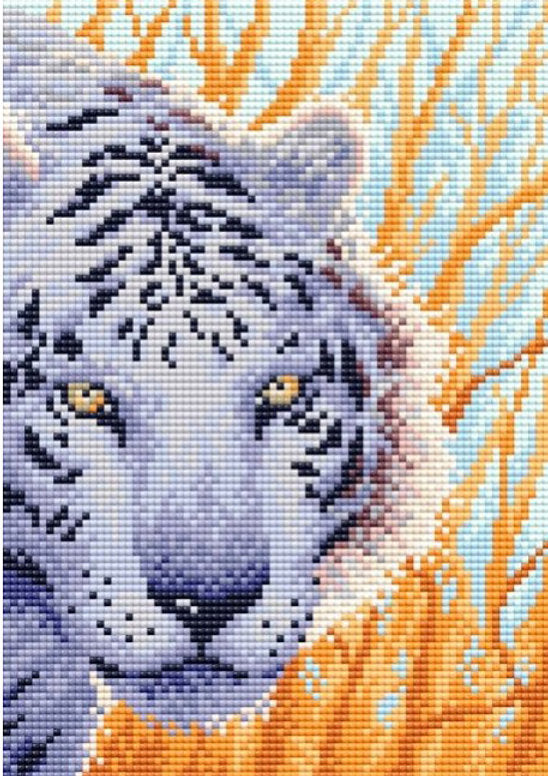 Tigre de nieve. Brill Art MC-092. Kit de Punto Diamante