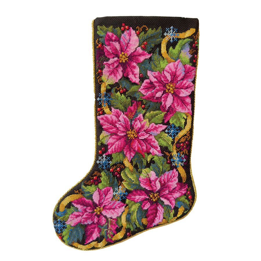 Kit de Punto de Cruz Merejka – Pink Poinsettia Christmas Stocking – K-262