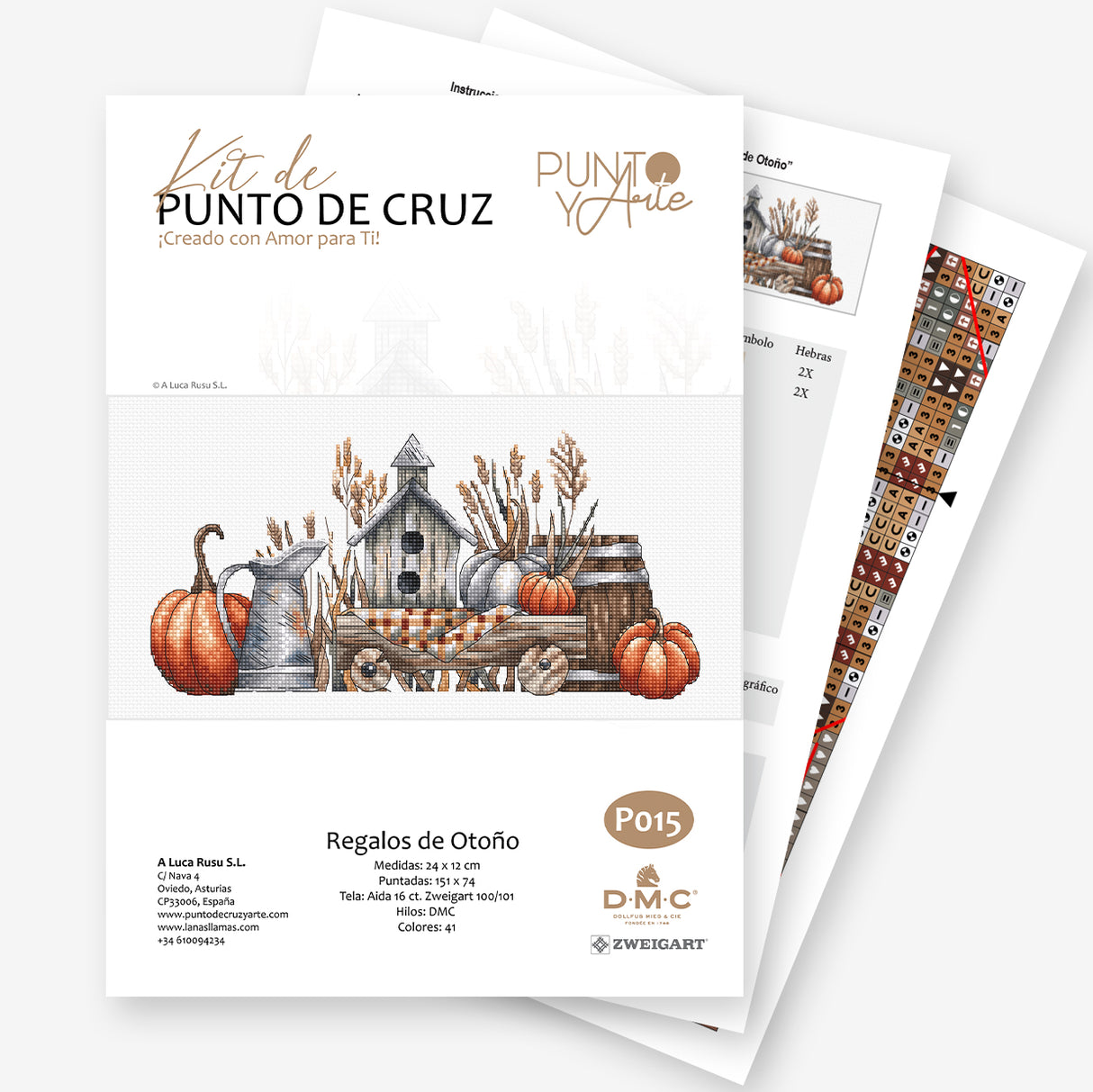Cadeaux d’automne - Kit de broderie au point de croix tricoté et artistique authentique et saisonnier P015