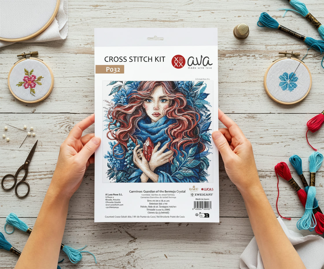 Kit de Punto de Cruz Ava Stitch Carmínea Guardiana del Cristal Bermejo P032