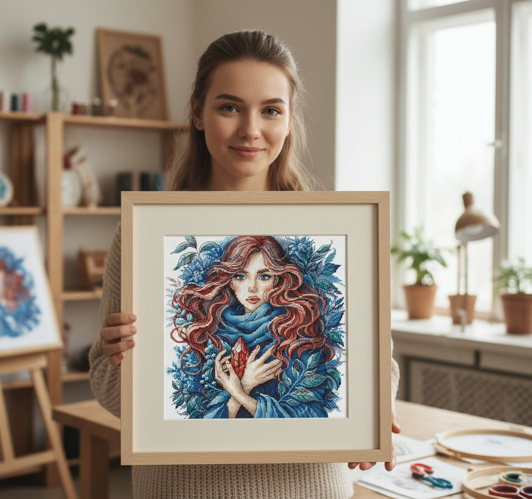 Kit de point de croix "Carmínea : Gardien du cristal de Bermejo" de Punto y Arte - P032