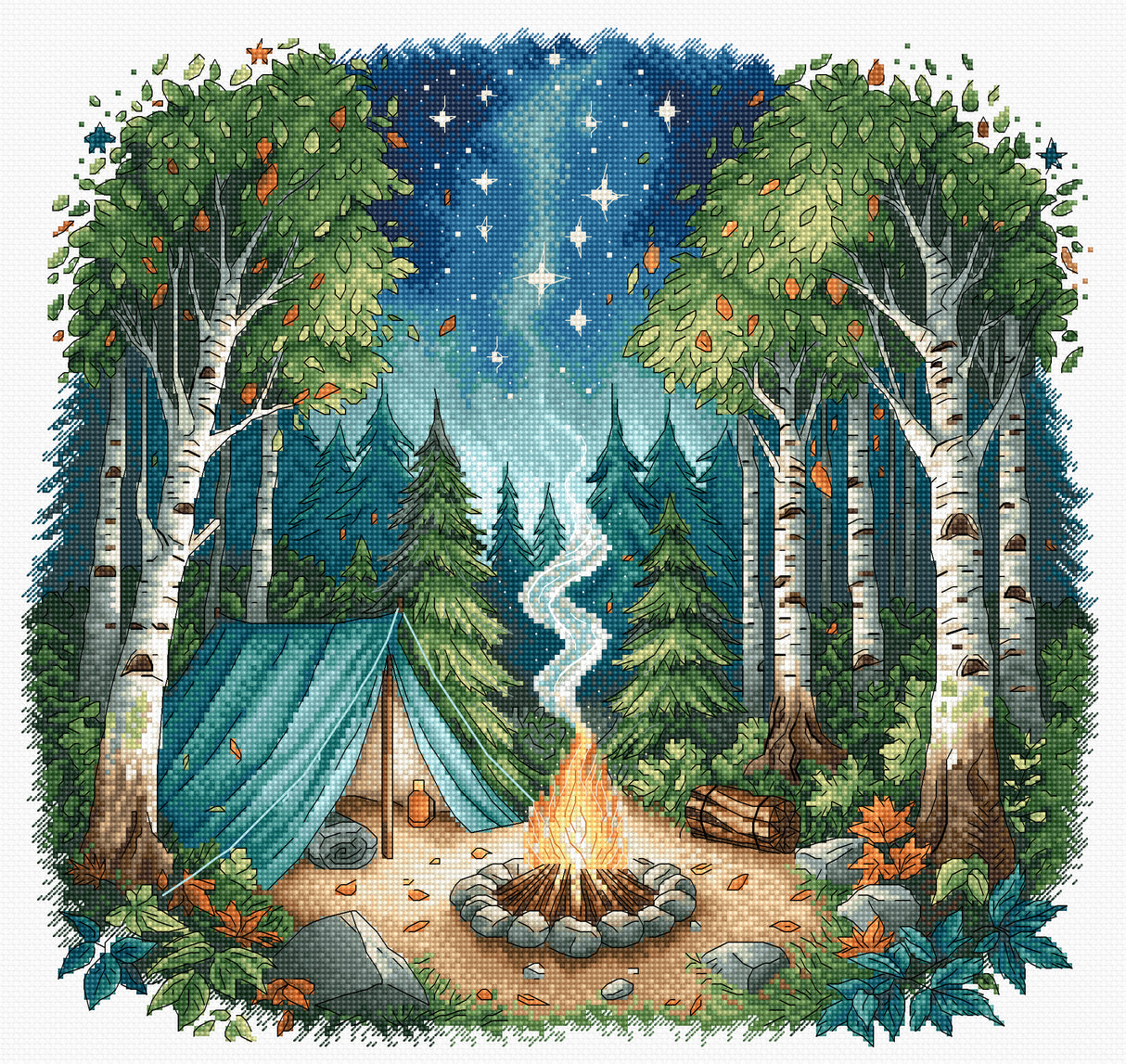 Kit de punto de cruz - Punto y Arte P038 - Campamento en el Bosque