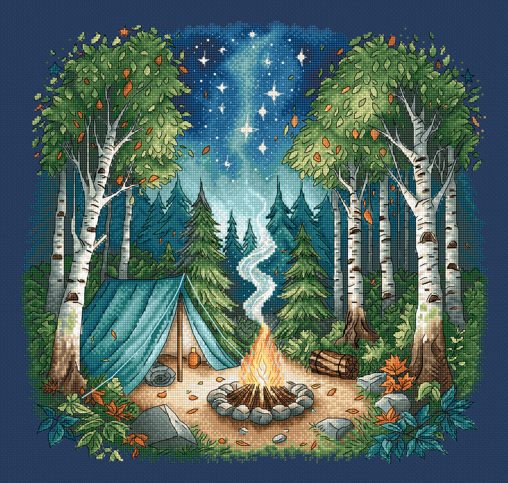 Kit de punto de cruz - Punto y Arte P038 - Campamento en el Bosque