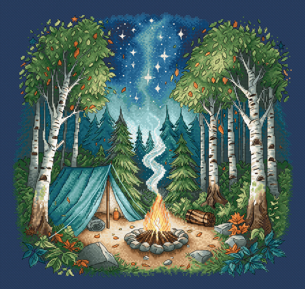 Kit de punto de cruz - Punto y Arte P038 - Campamento en el Bosque