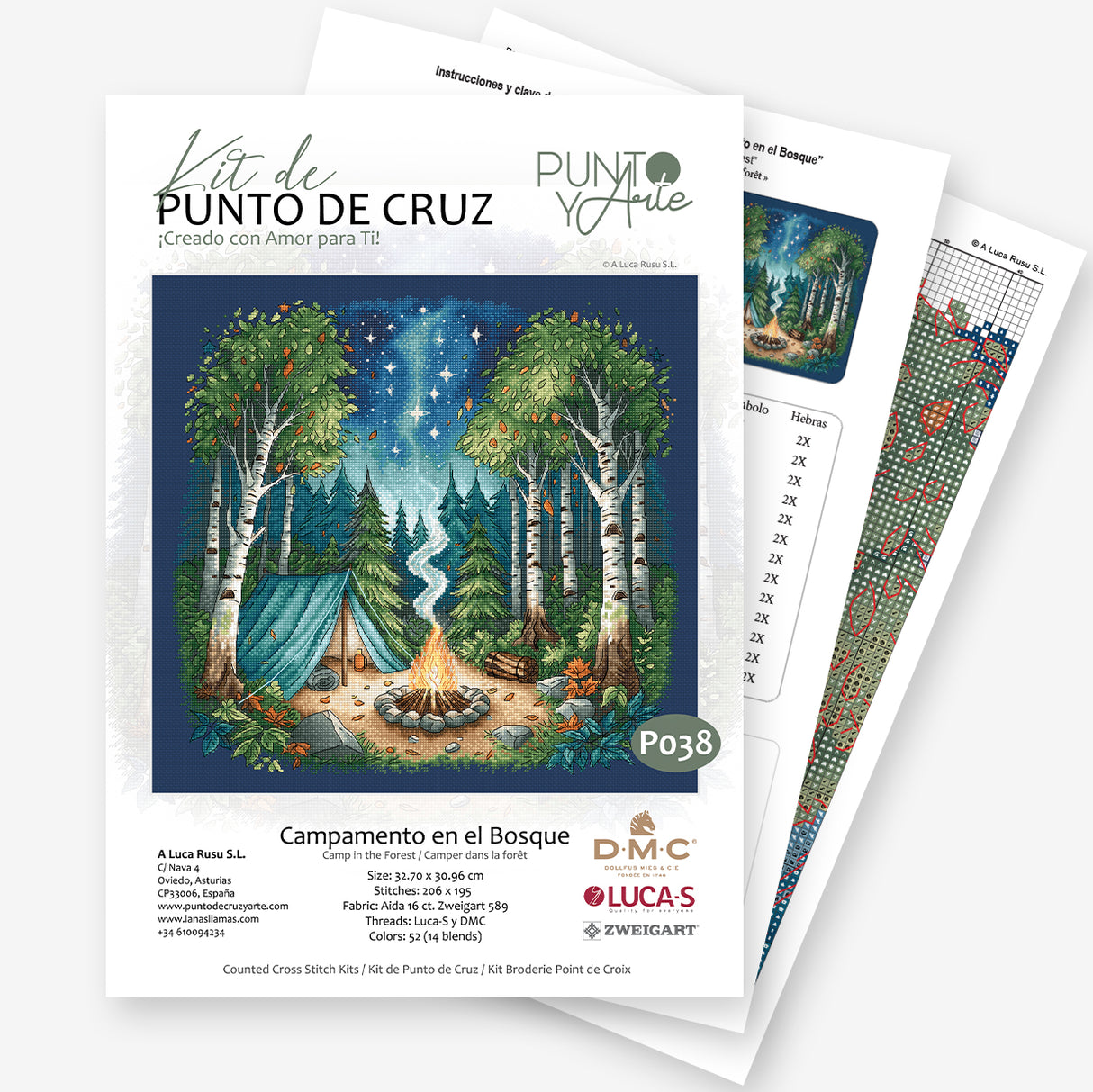 Kit de punto de cruz - Punto y Arte P038 - Campamento en el Bosque