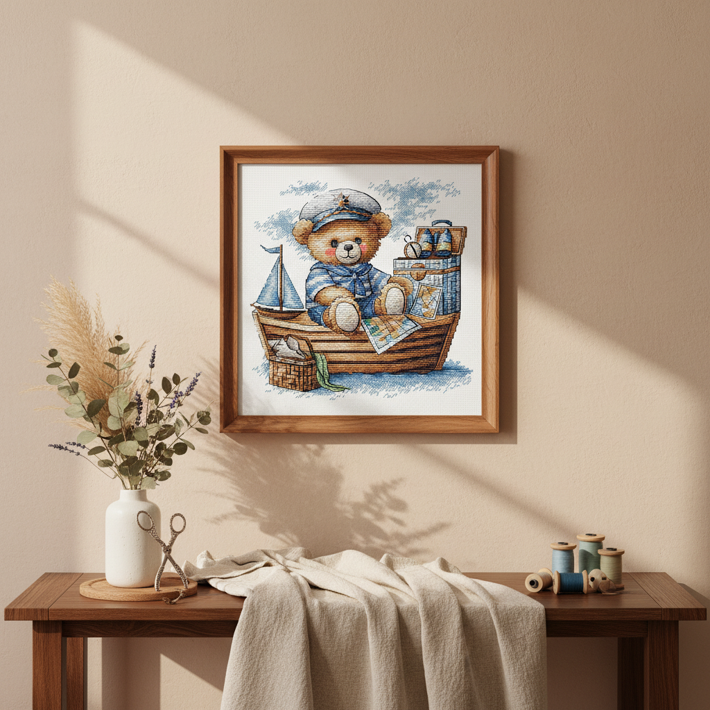 Kit de point de croix « Capitaine Ours en mer » - AVA Stitch P050