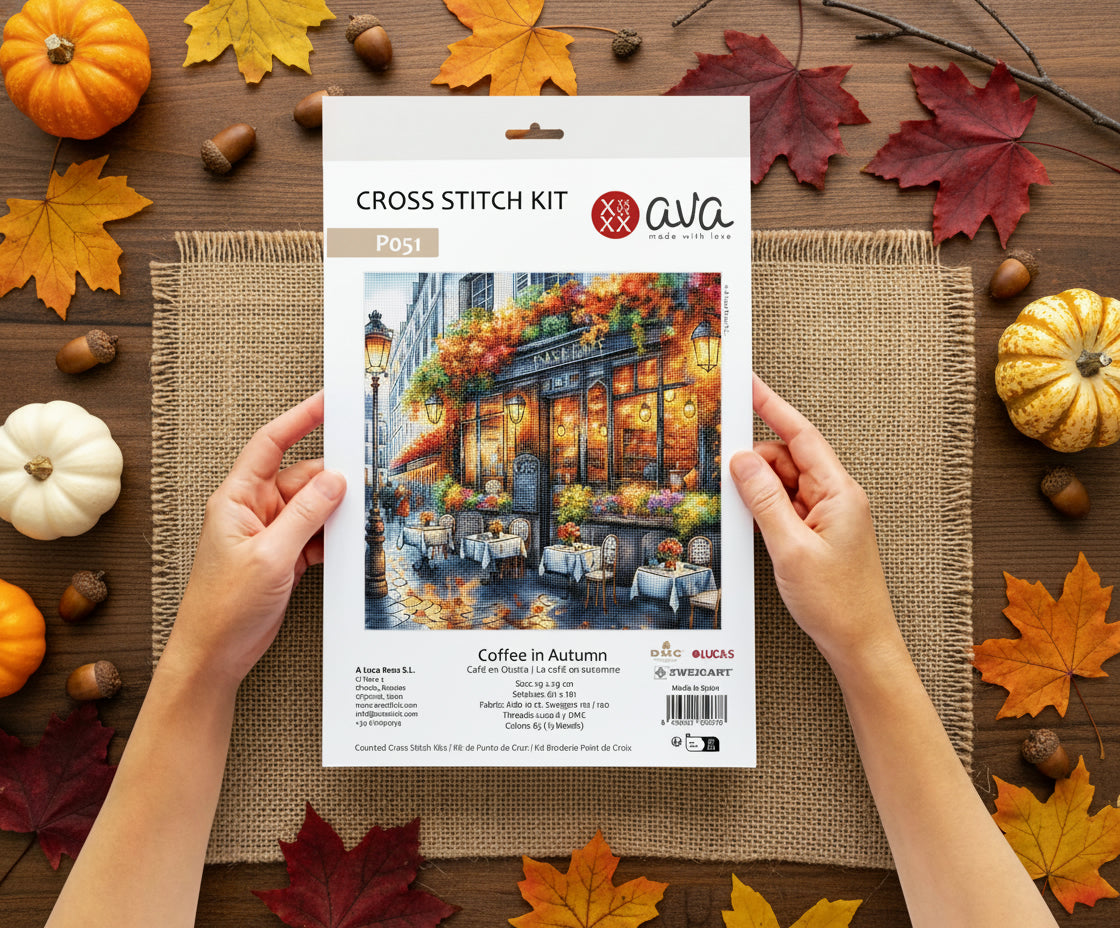 P051 Coffee in Autumn - Knit and Art Cross Stitch Kit