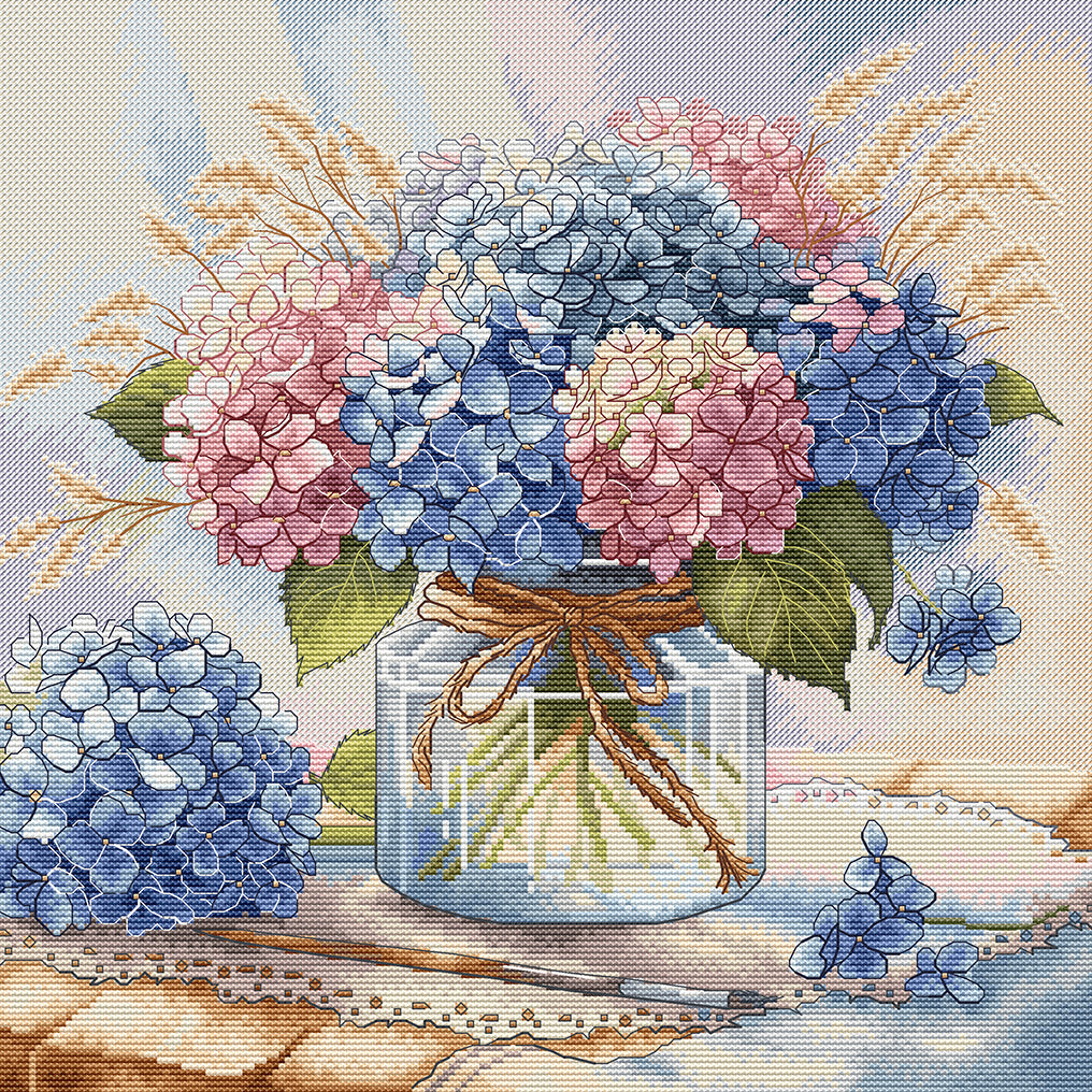 Cross Stitch Kit - Stitch and Art P052 - Watercolor Hydrangeas