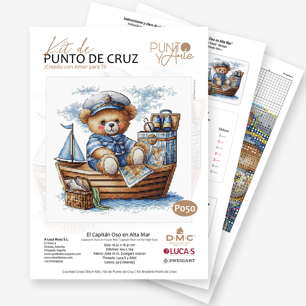 Kit de point de croix "Capitaine Ours en haute mer" - Punto y Arte P050