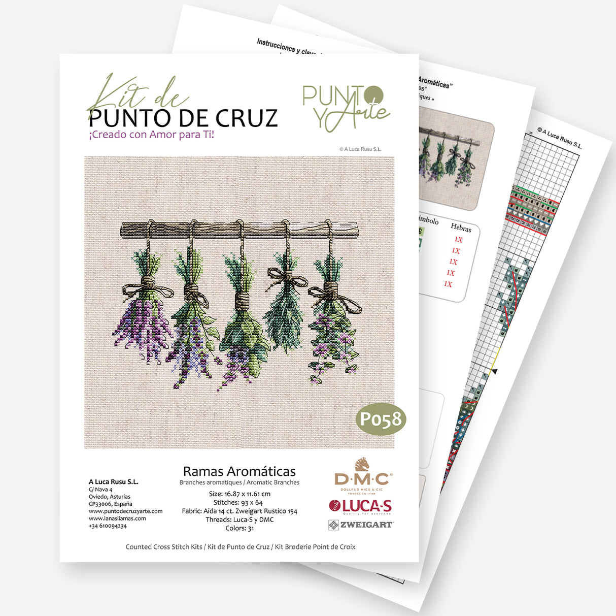 Kit de Punto de Cruz - P058 Punto y Arte - Ramas Aromáticas