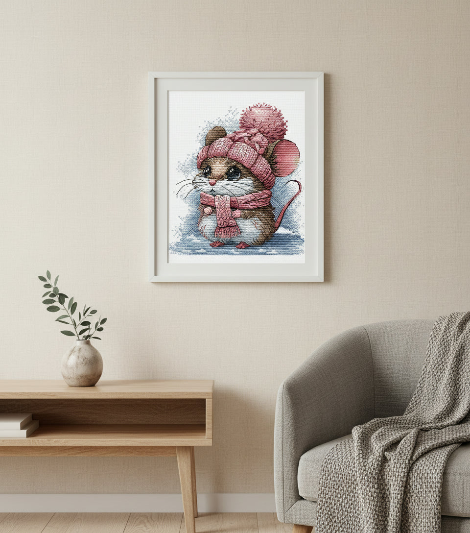 Cross Stitch Kit - Stitch and Art P073 - Little Mouse with Winter Hat