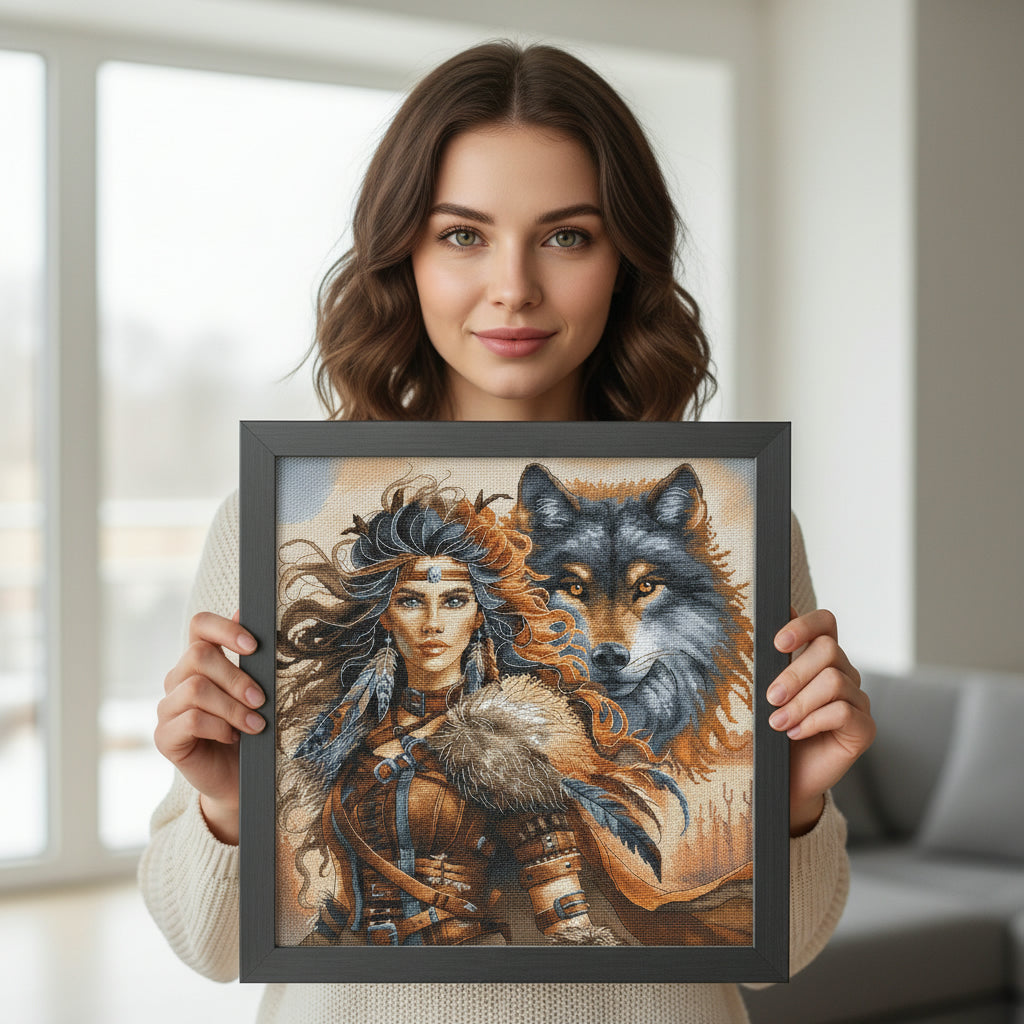 AVA P076 – Le Guerrier et le Loup | Kit de point de croix fantaisie