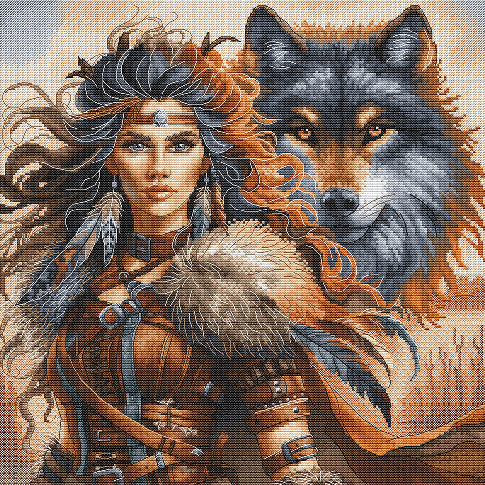 AVA P076 – Le Guerrier et le Loup | Kit de point de croix fantaisie