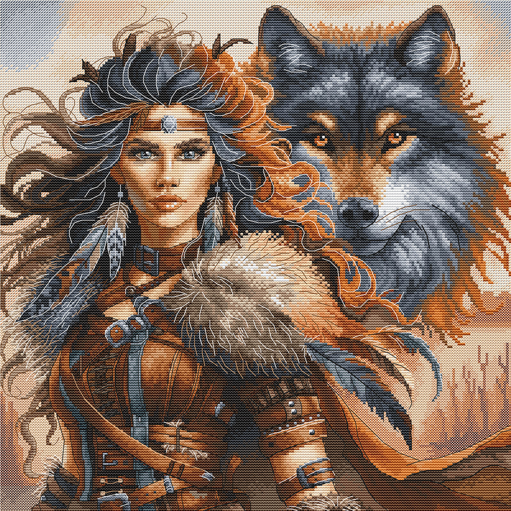 AVA P076 – Le Guerrier et le Loup | Kit de point de croix fantaisie