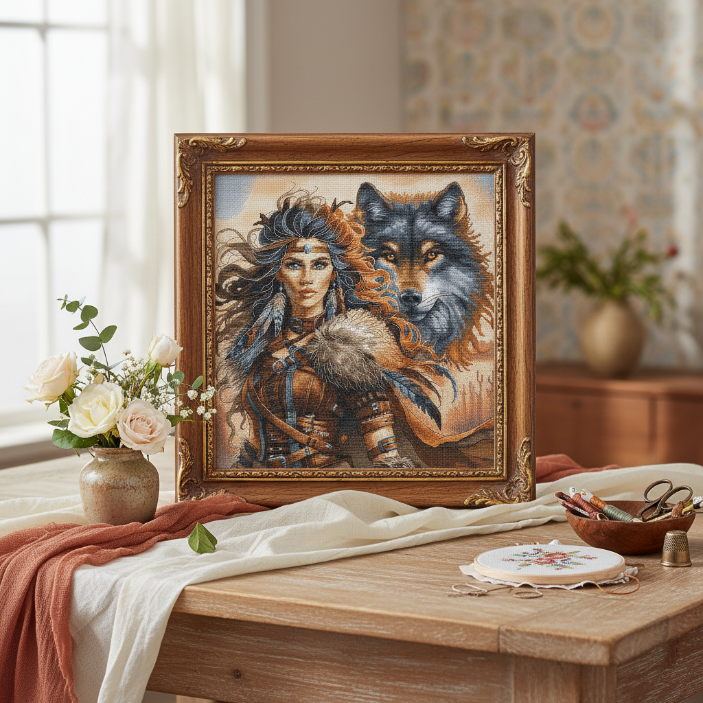 AVA P076 – Le Guerrier et le Loup | Kit de point de croix fantaisie