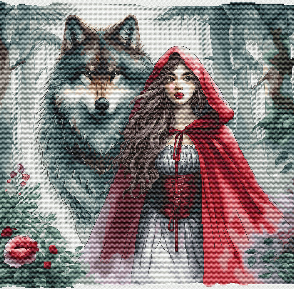 Kit de Punto de Cruz - La Joven y el Lobo Guardián P083 AVA